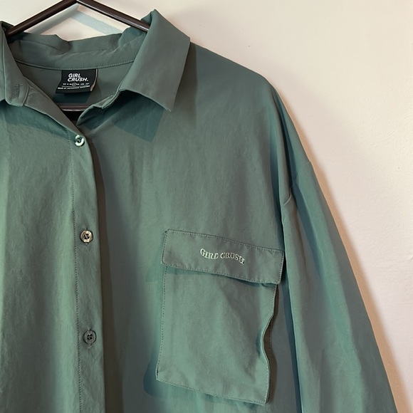 Girl Crush Cargo Button Up Shirt Green Large - Picture 3 of 9